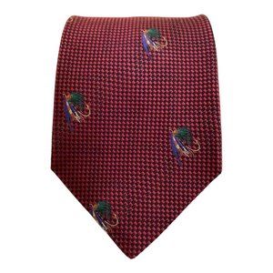 SEIGO KATSURAGAWA Burgundy Hooks Print Silk Tie Hand Made In Japan 59"-3".1/2 EC